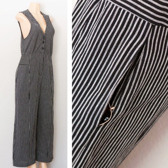 Free People The Liberty Jumpsuits Wide Leg Cotton Black White Striped 6 $128 - Picture 7 of 14